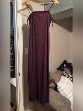 Flowing Burgundy Floral Maxi Dress with Adjustable Shoulder Ties